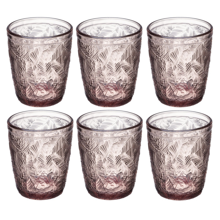 Komplet szklanek niskich LEAVES COLOR 300ml 6 sztuk różowe